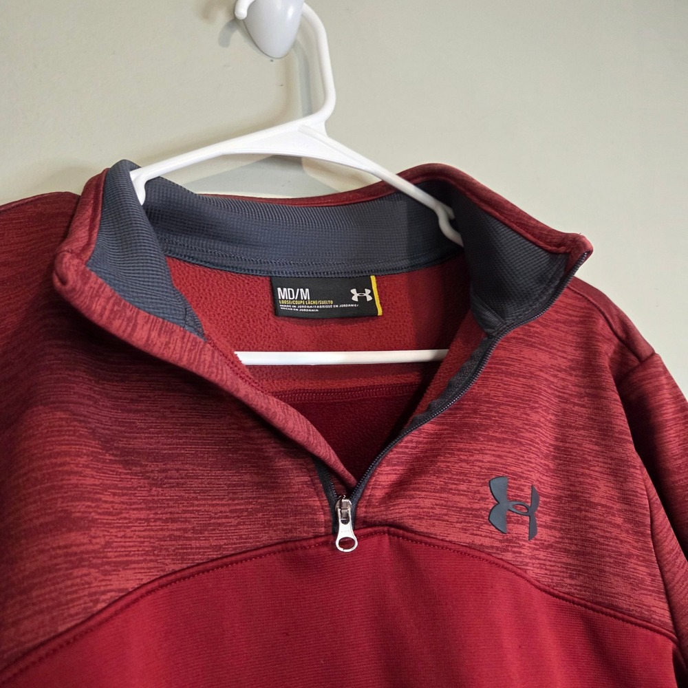 Under Armour Maroon Red Training 1/4 Zip Pullover Mens Medium Fleece Jacket Logo